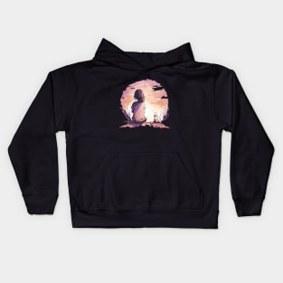 Girl and a cat watching the sky Kids Hoodie